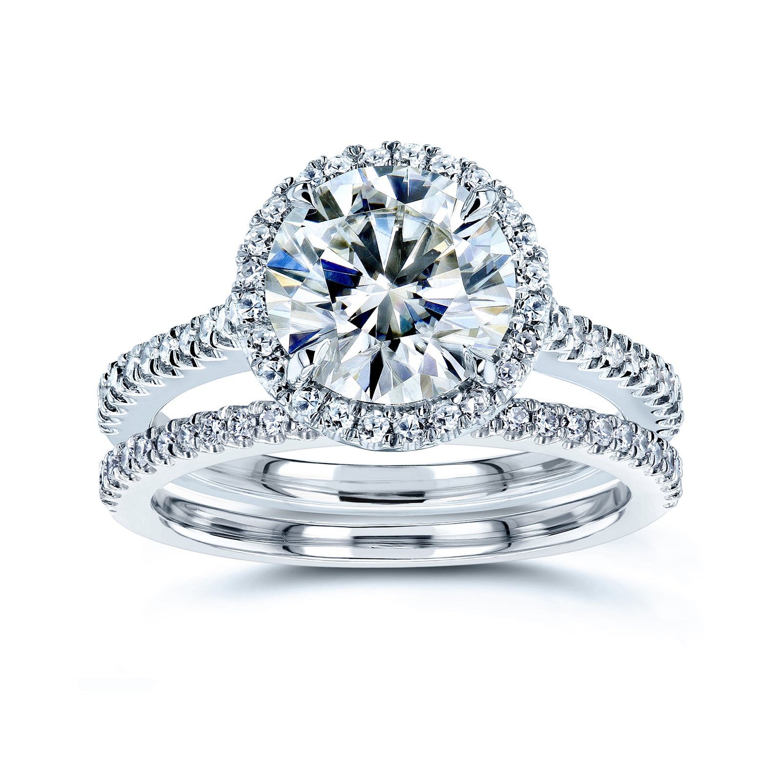 Round Halo Wedding Rings in White Gold - 2 pieces
