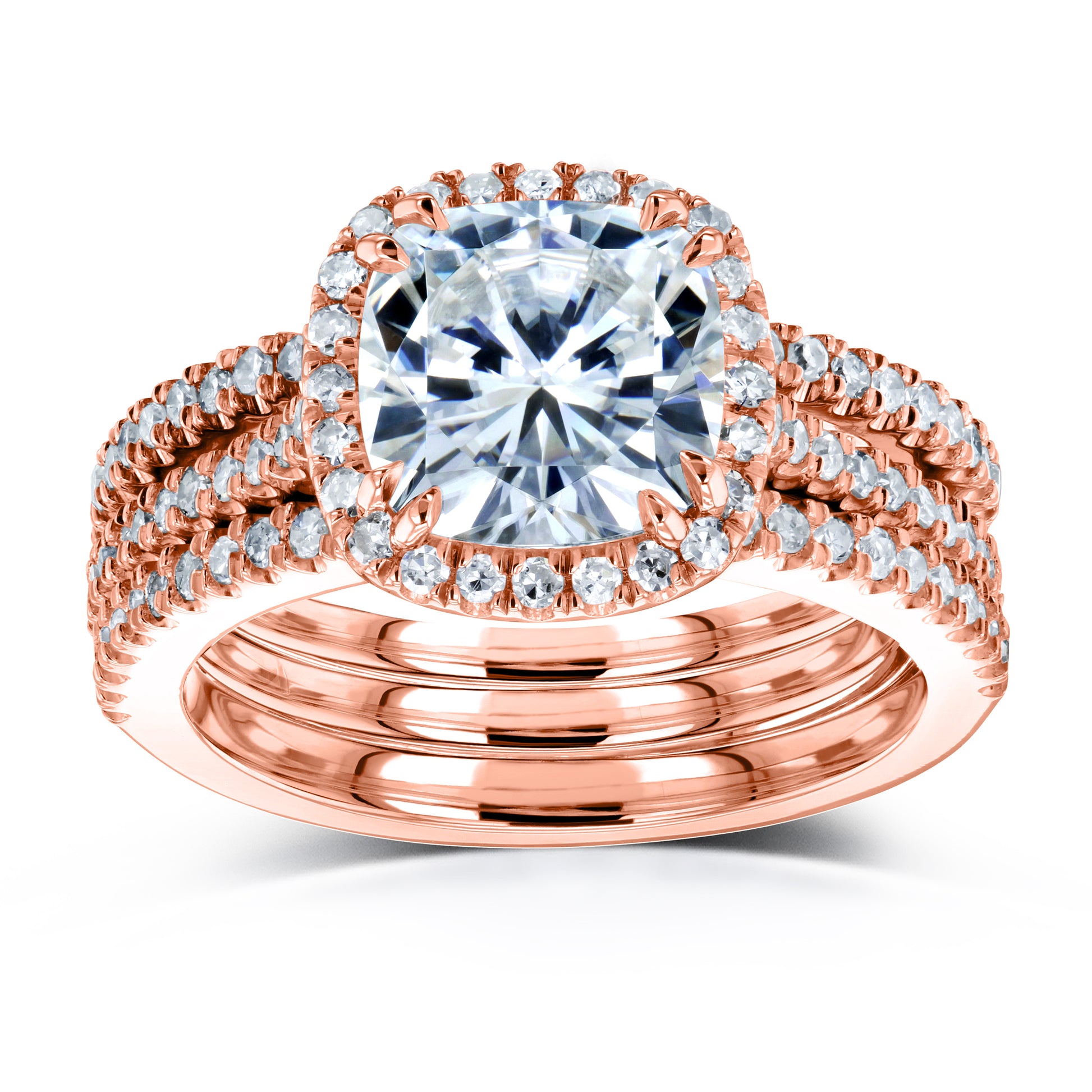 2.4 Carat Lab Grown Diamond Cushion Capri 3pc Bridal Set in Rose Gold