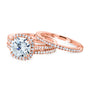 Cushion Halo 3 piece wedding rings in rose gold