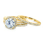 Cushion Halo 3 piece wedding rings in yellow gold