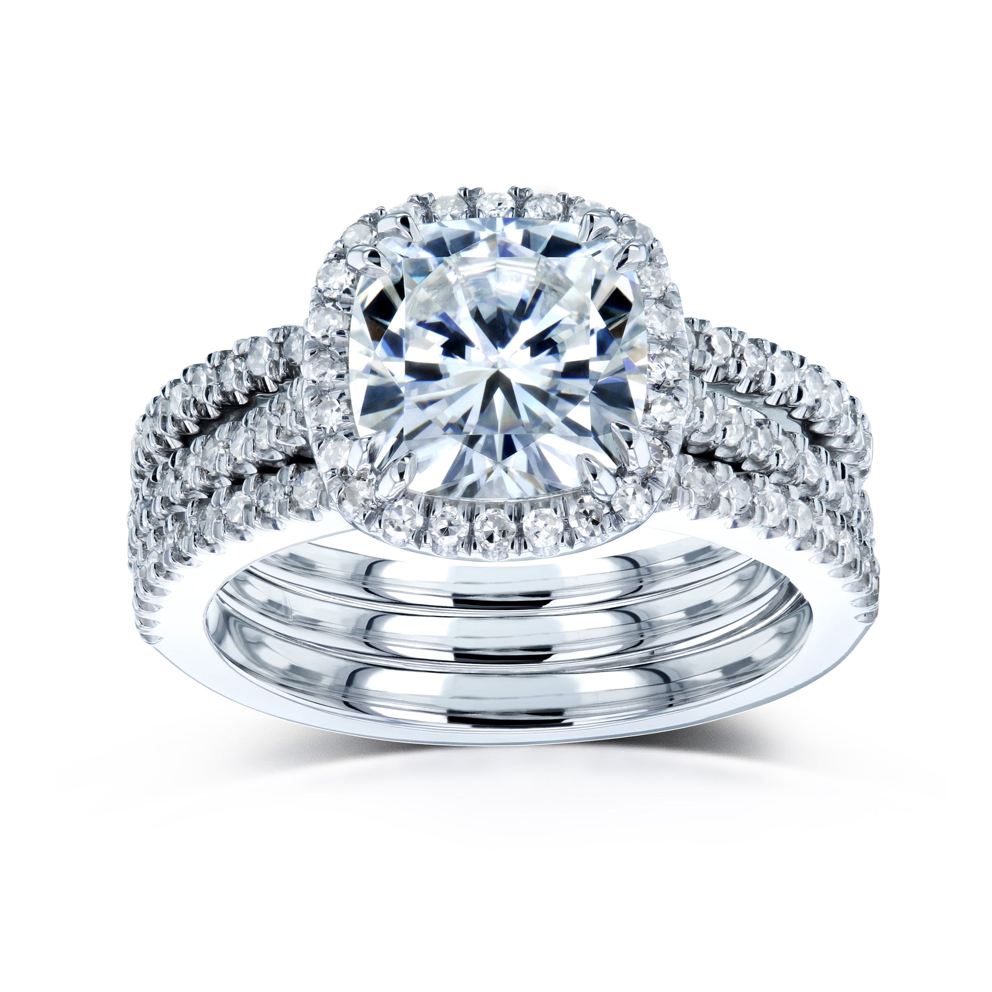 2.4 Carat Lab Grown Diamond Cushion Capri 3pc Bridal Set in White Gold