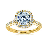 cushion halo engagement ring in yellow gold