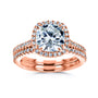 Cushion Halo 2 piece wedding rings in rose gold - stacked