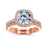 cushion halo bridal set in rose gold