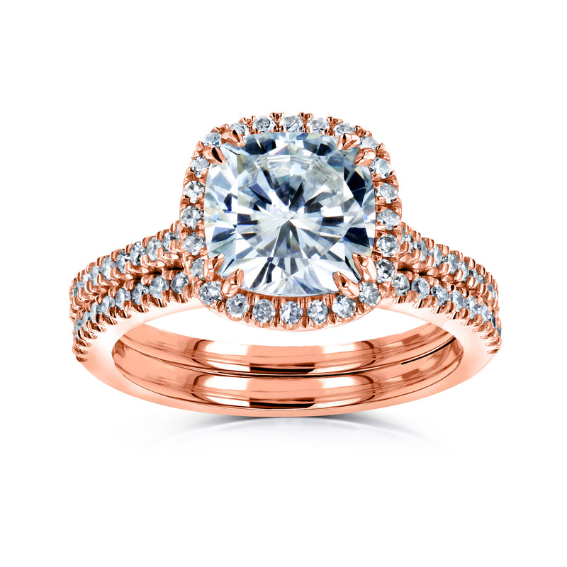 cushion halo bridal set in rose gold