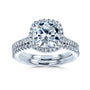 Cushion Halo 2 piece wedding rings in white gold - stacked