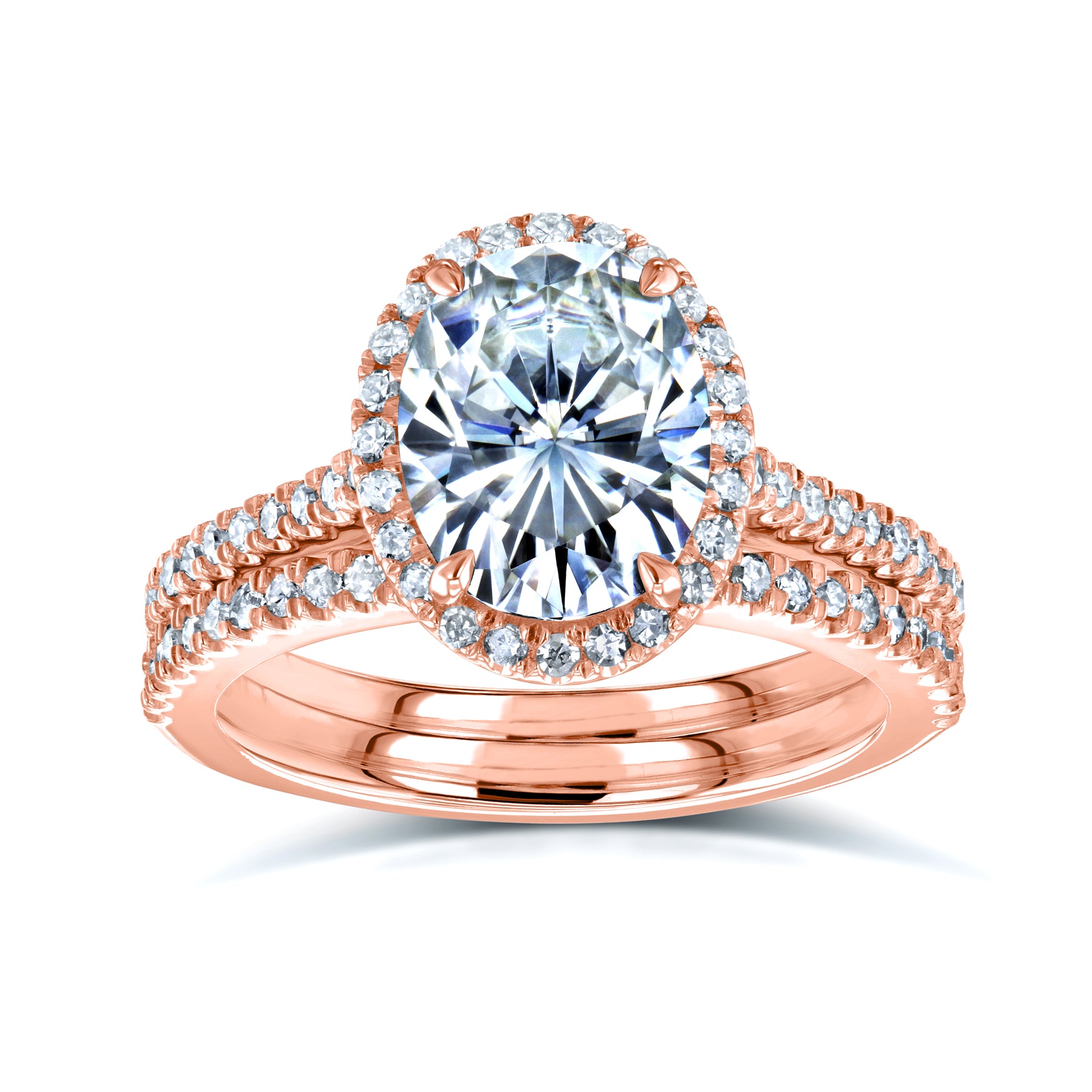 Oval Halo 2pc Bridal Set in Rose Gold - stacked