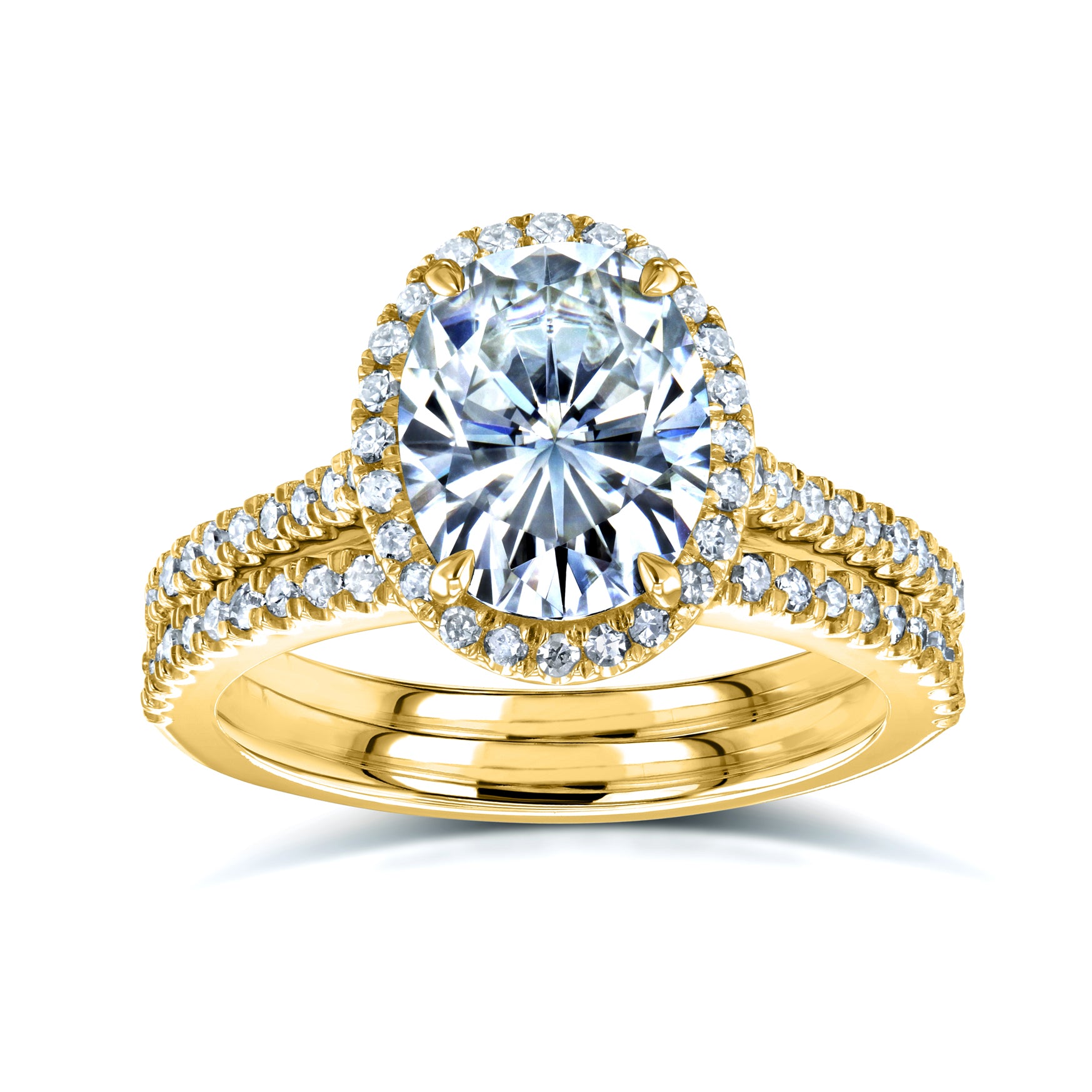 Oval Halo 2pc Bridal Set in Yellow Gold - stacked