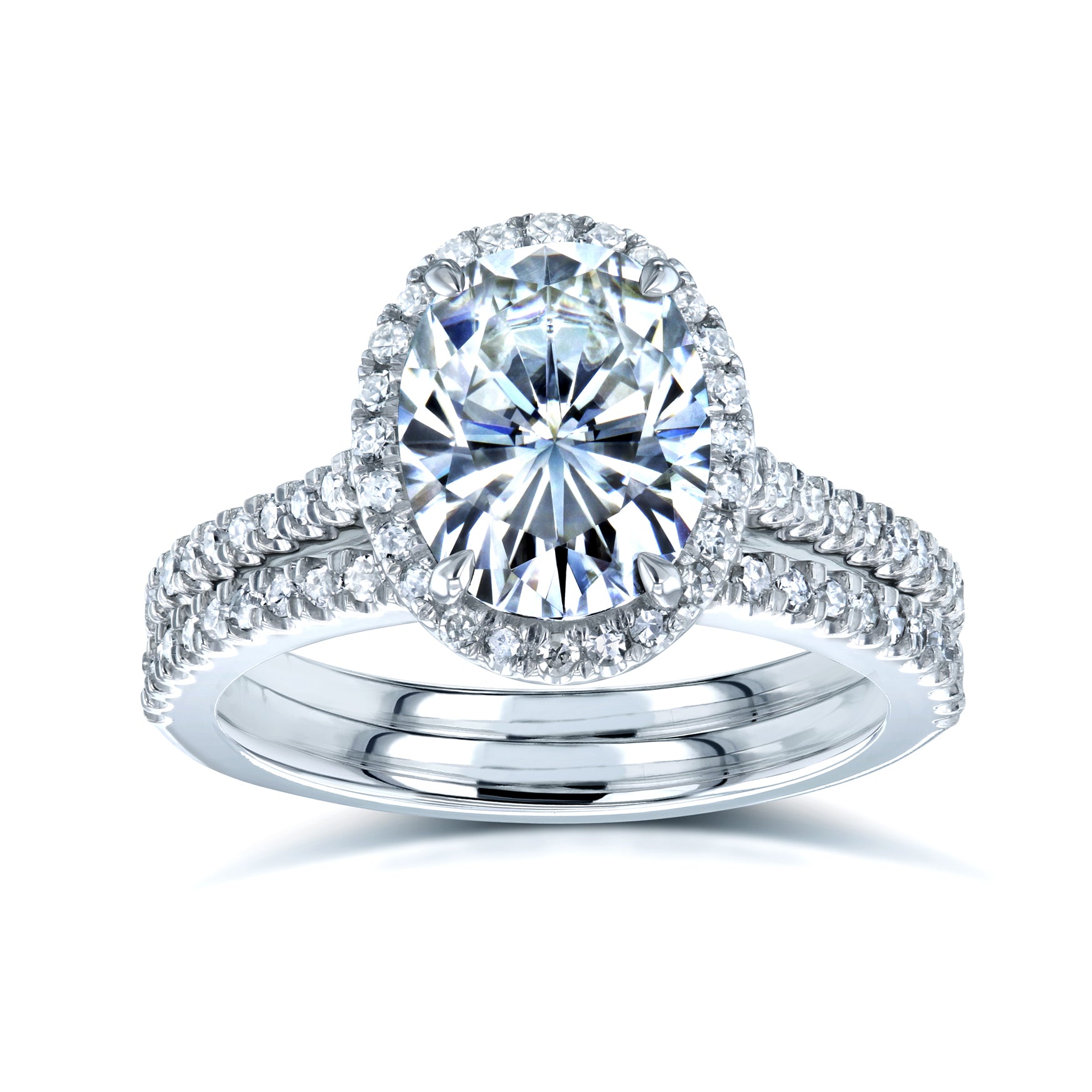 Oval Halo 2pc Bridal Set in White Gold - stacked