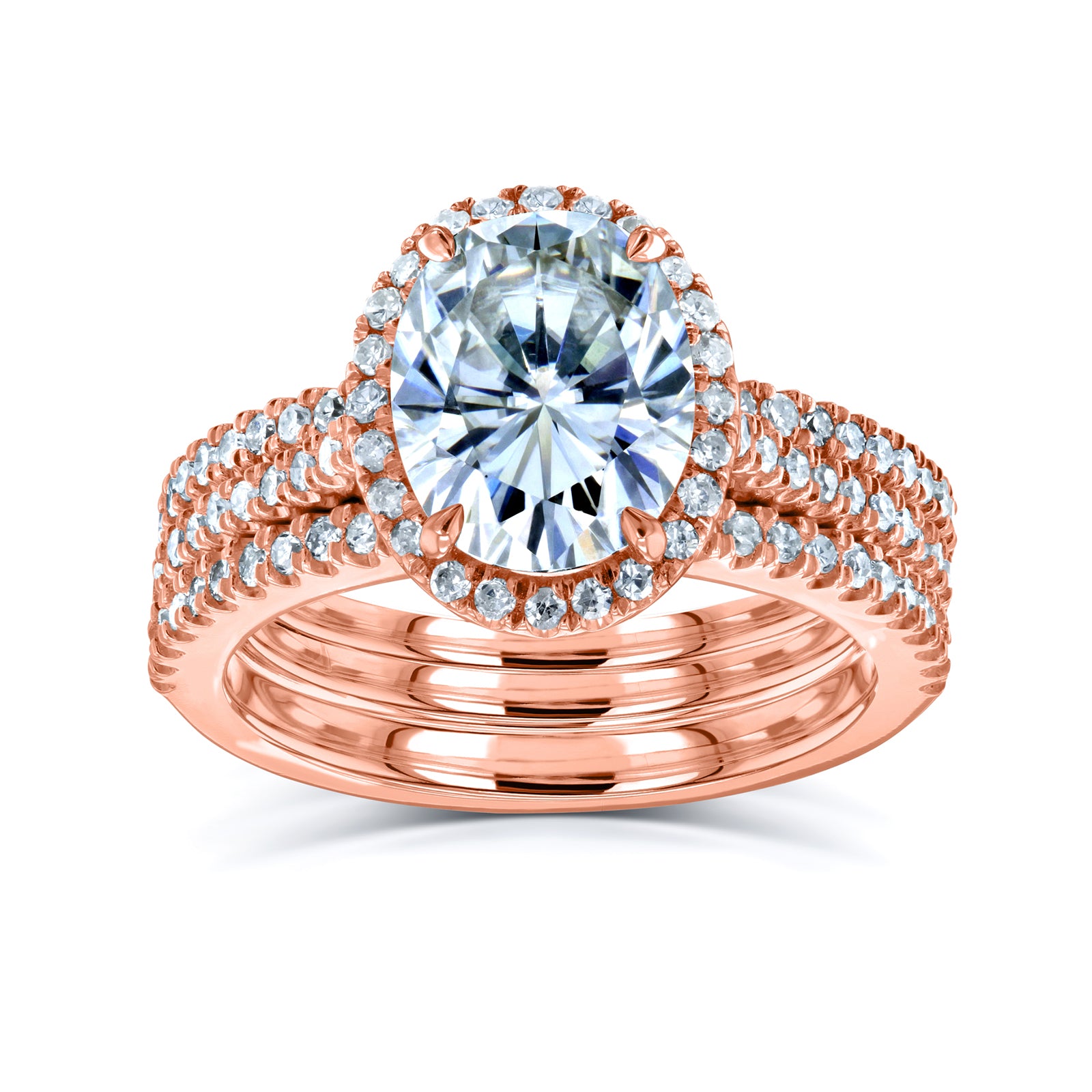 Oval Halo 3pc Bridal Set in Rose Gold - stacked