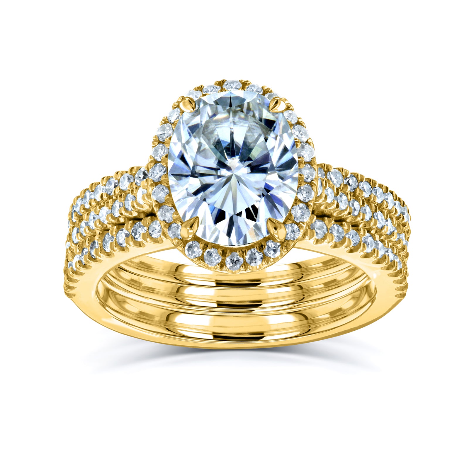 Oval Halo 3pc Bridal Set in Yellow Gold - stacked