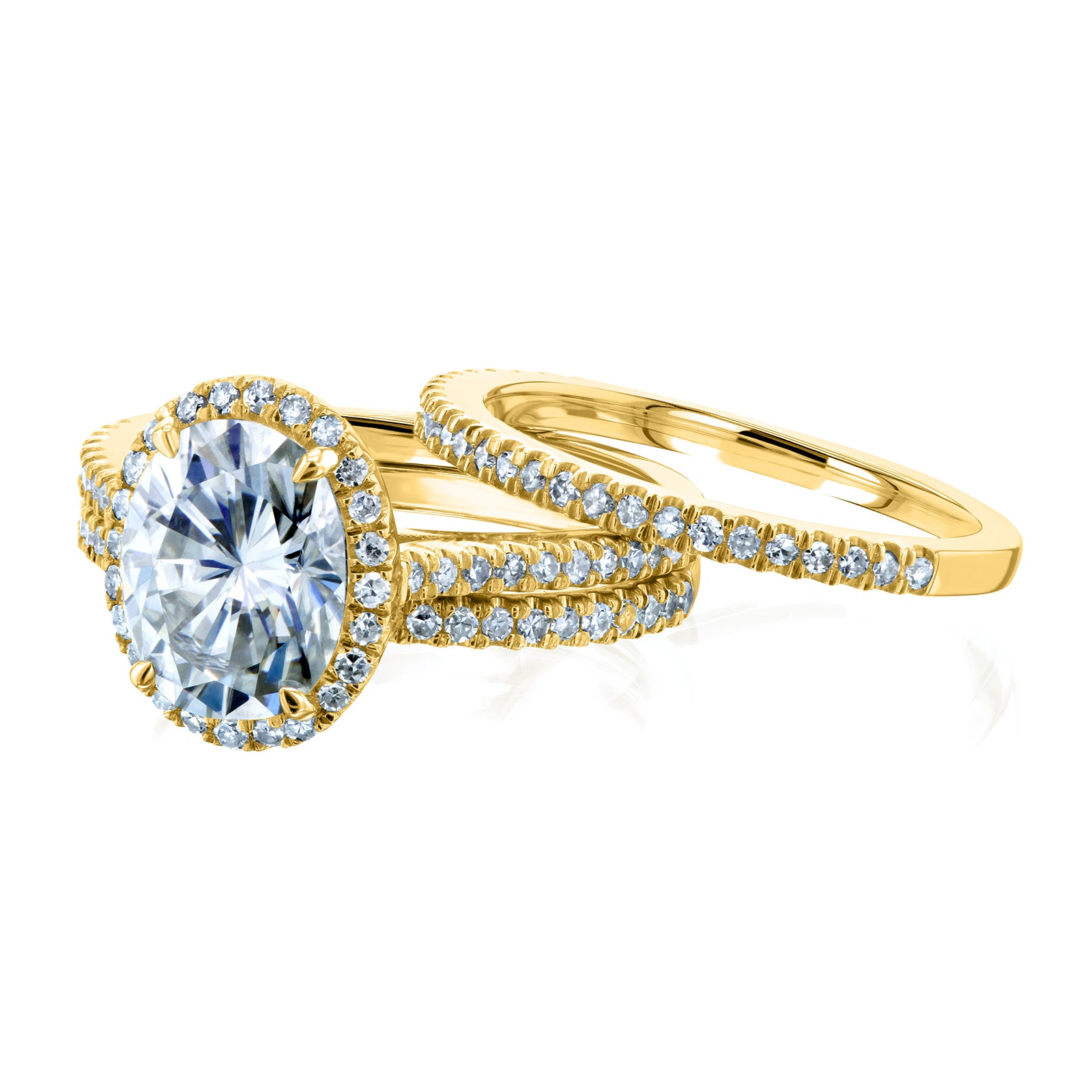 Oval Halo 3pc Bridal Set in Yellow Gold