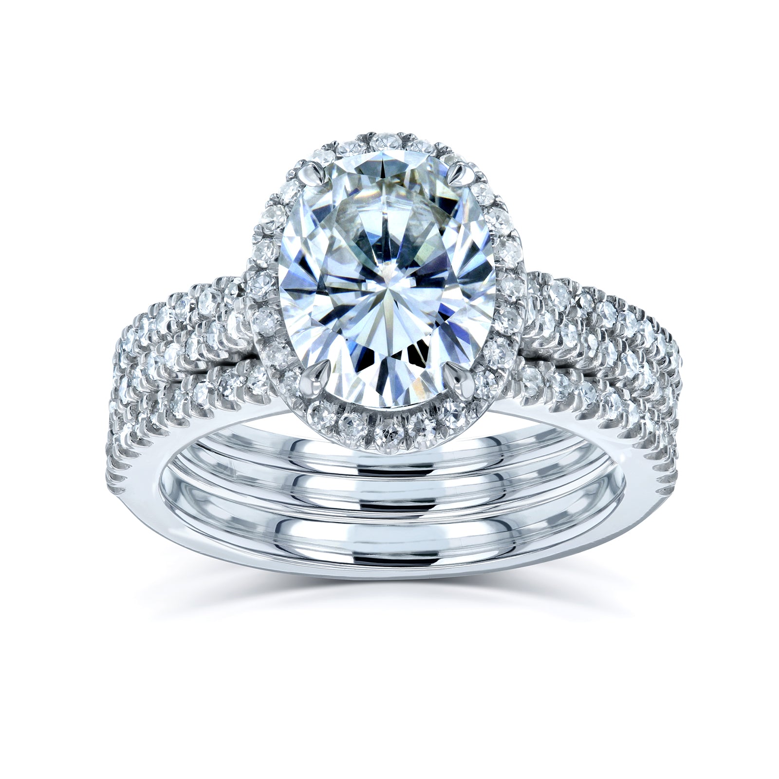 Oval Halo 3pc Bridal Set in White Gold - stacked