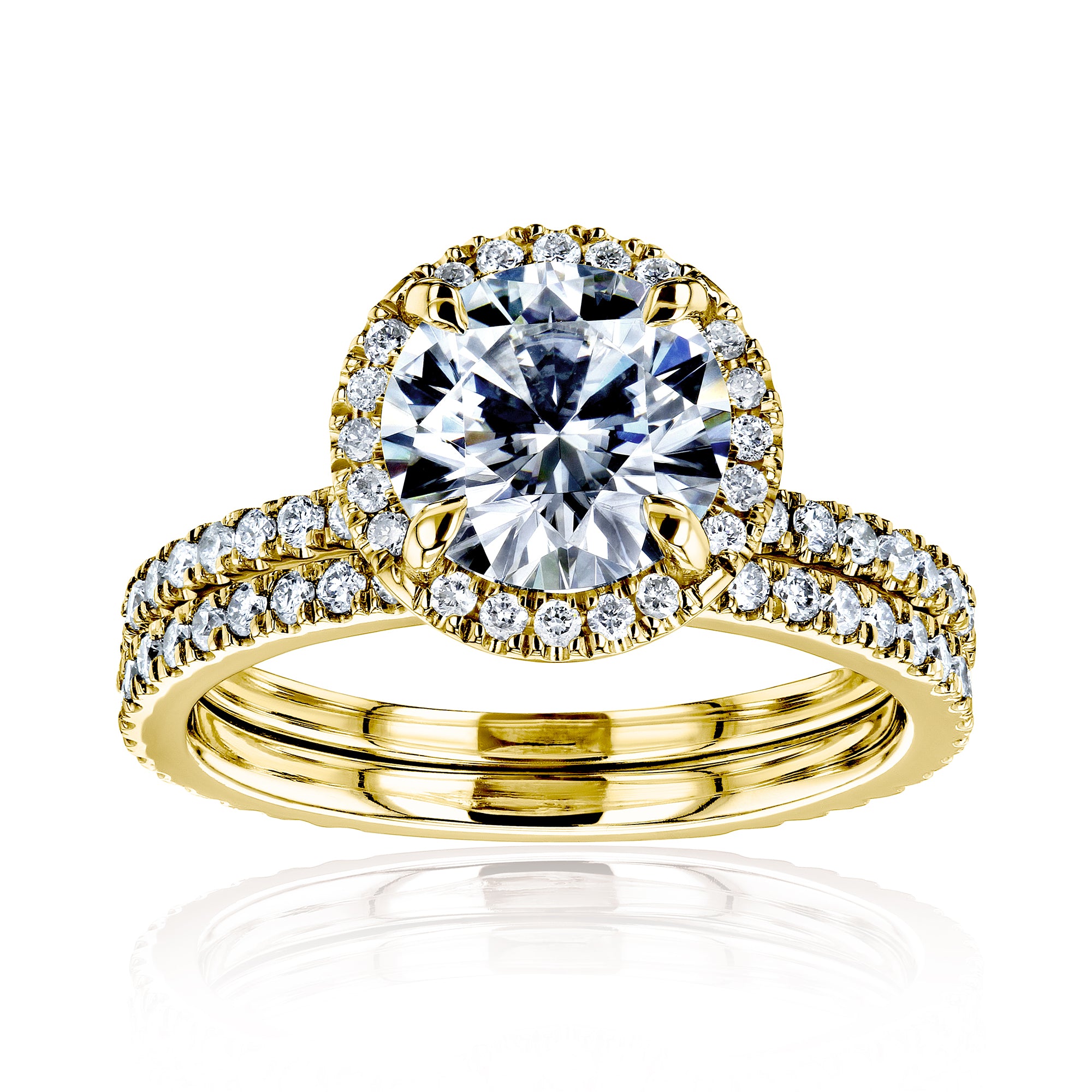 2.2 Carat Lab Grown Diamond Floating Halo Bridal Set in Yellow Gold