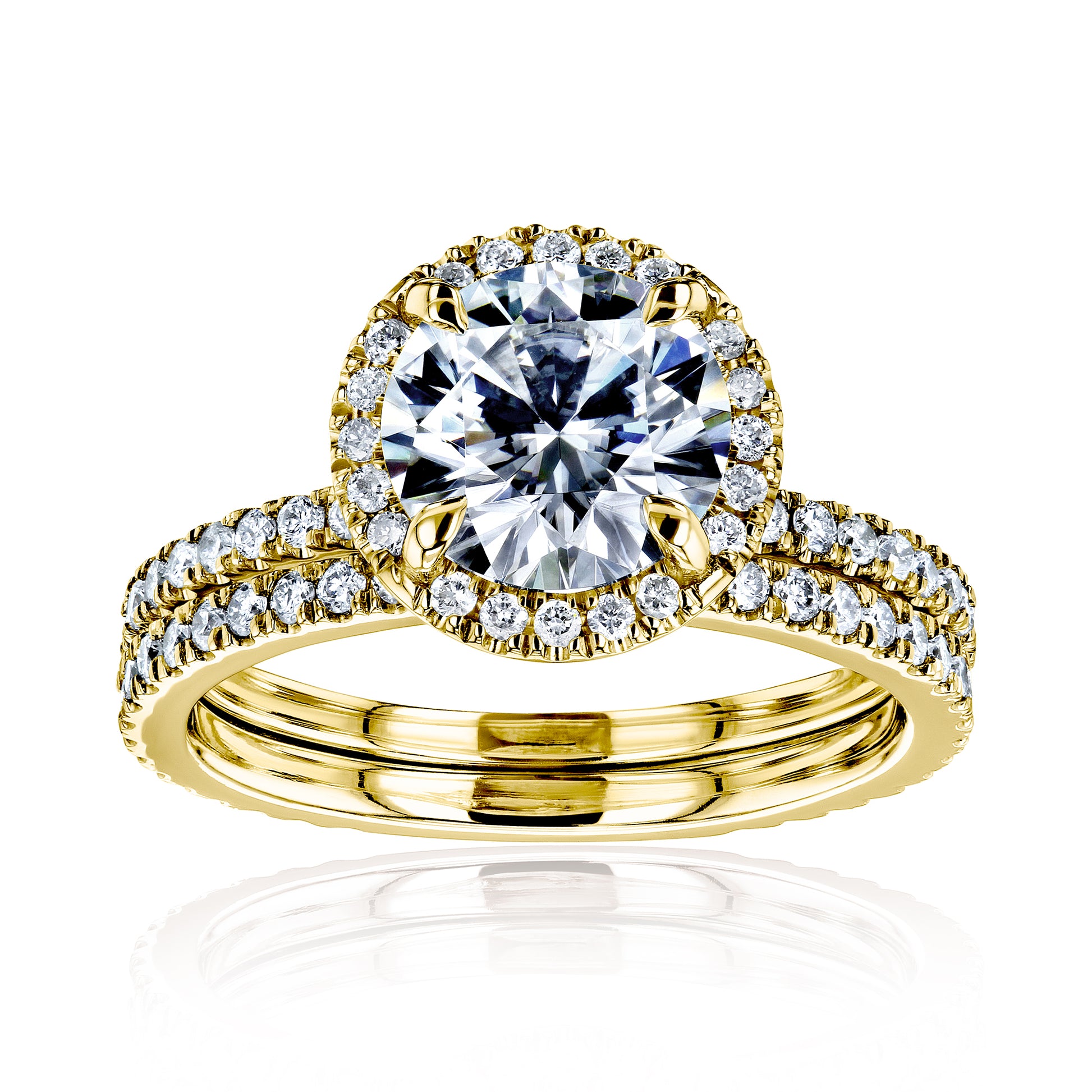 2.2 Carat Lab Grown Diamond Floating Halo Bridal Set in Yellow Gold