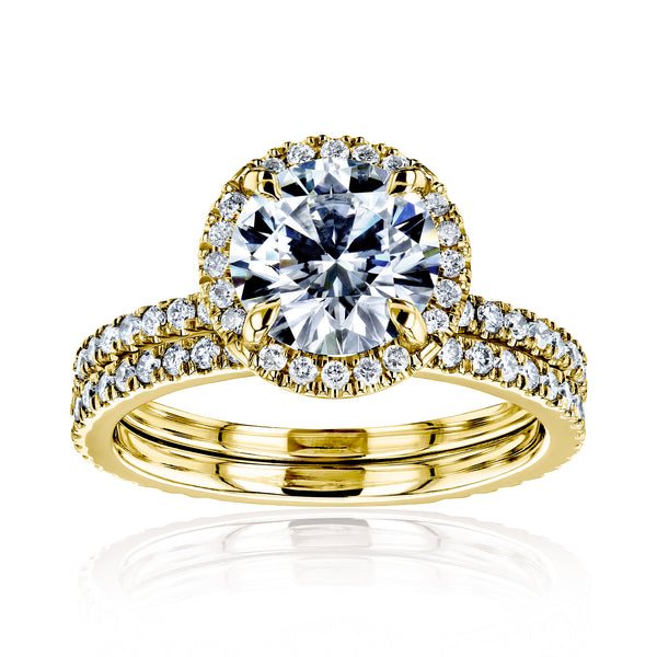 2.2 Carat Lab Grown Diamond Floating Halo Bridal Set in Yellow Gold