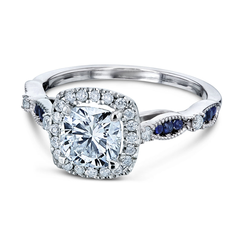 Cushion Halo Sapphire Scallop Ring