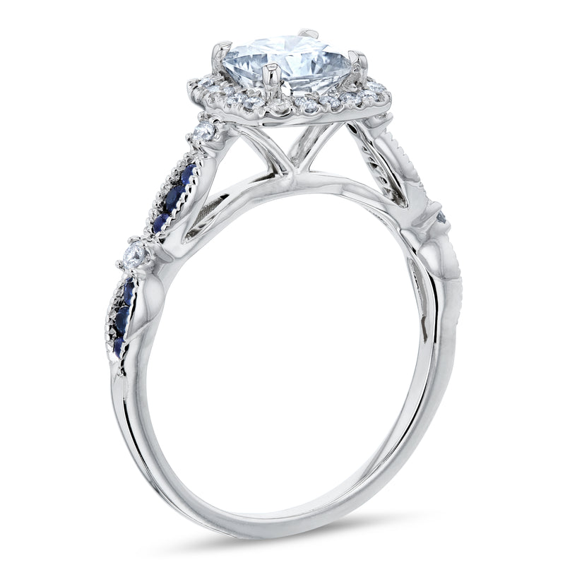 Cushion Halo Sapphire Scallop Ring