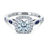 Cushion Halo Sapphire Scallop Ring