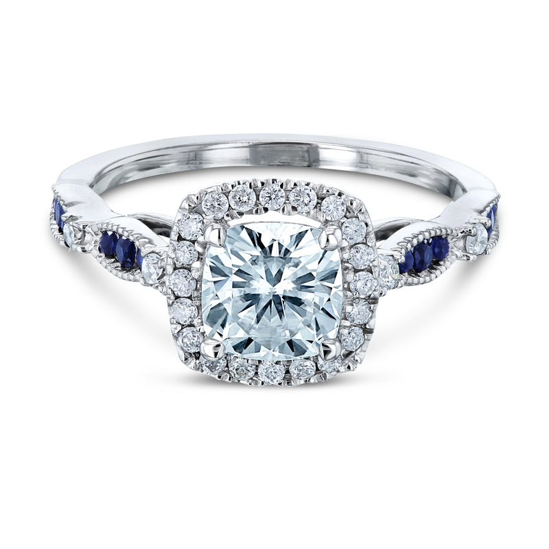 Cushion Halo Sapphire Scallop Ring