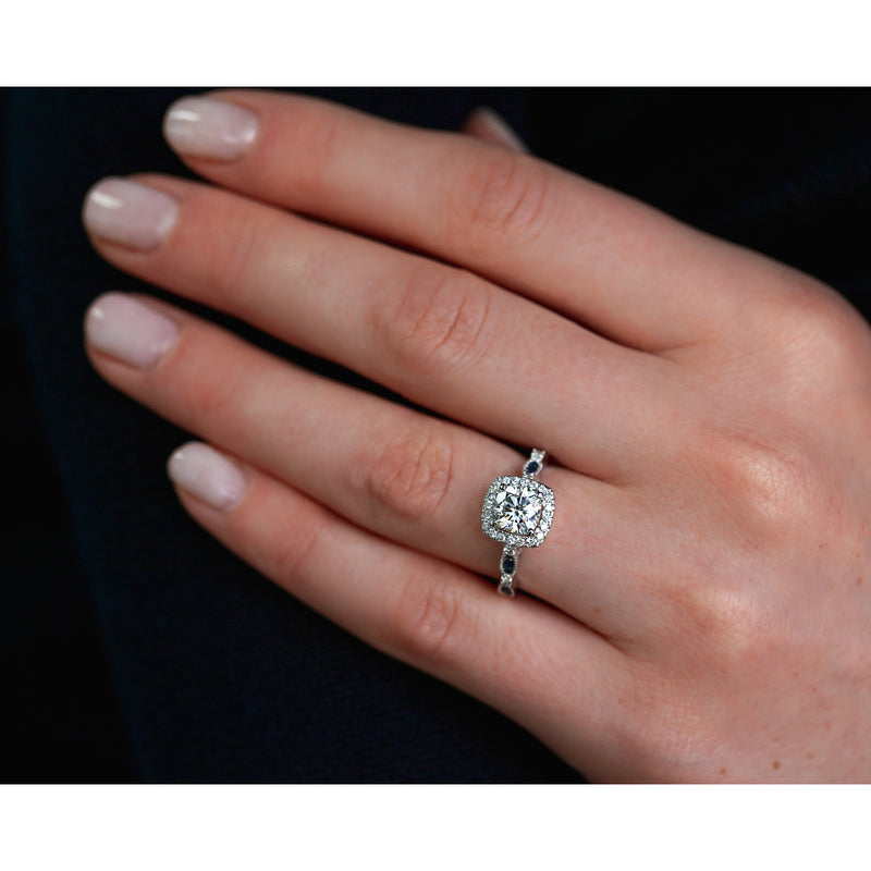 Cushion Halo Sapphire Scallop Ring
