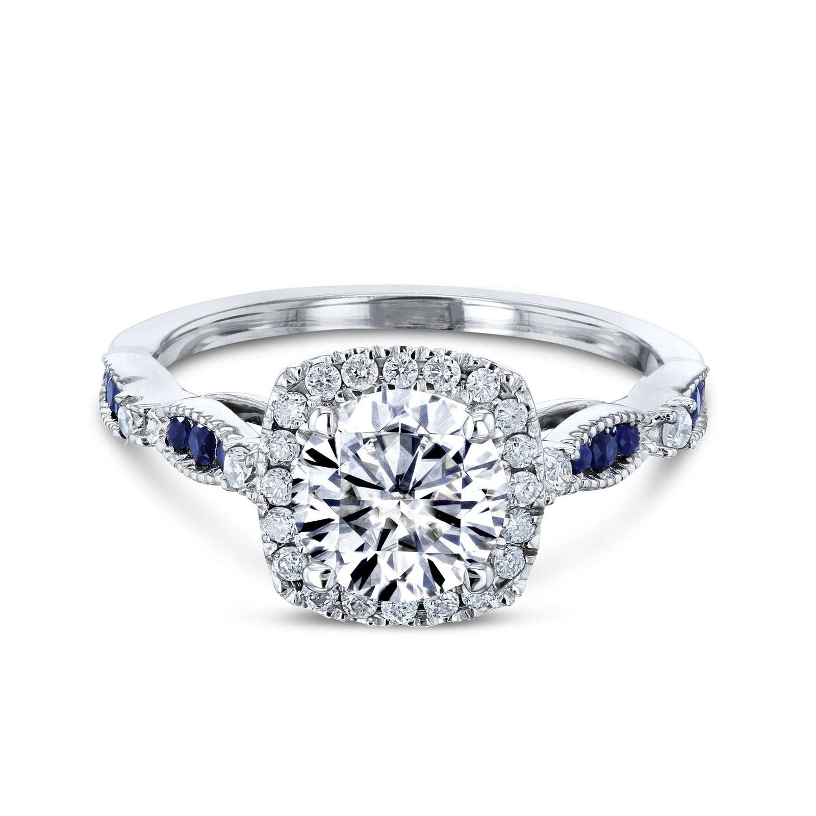 Round Halo Sapphire Scallop Ring