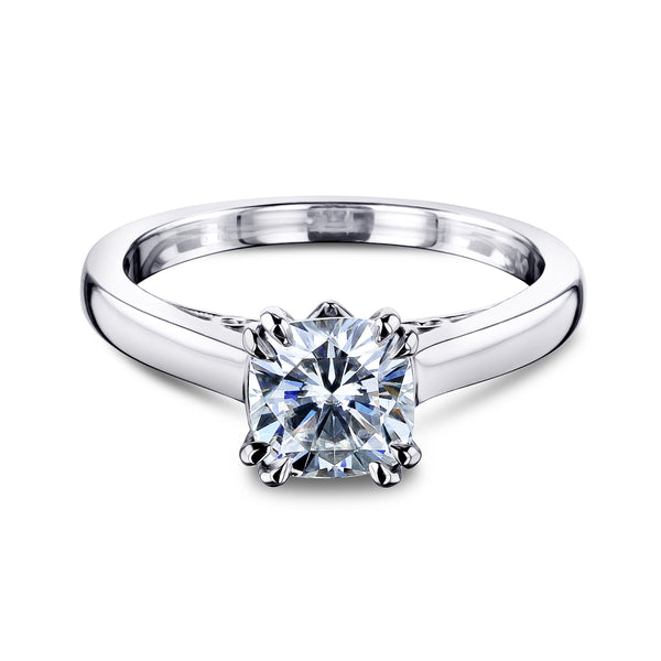 1 Carat Moissanite Volutes Double Prong Cushion Ring