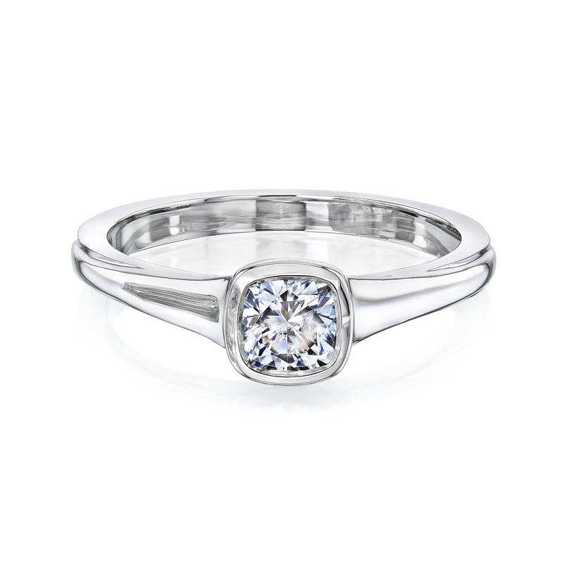 Half Carat Cushion Bezel Ring in White Gold