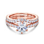 Kobelli 6-Prong Round Stone Over Near Eternity Bands in Rose Gold - Wedding band contours to orbit around the low-set center stone