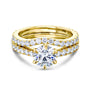 Kobelli 6-Prong Round Stone Over Near Eternity Bands in Yellow Gold - Wedding band contours to orbit around the low-set center stone