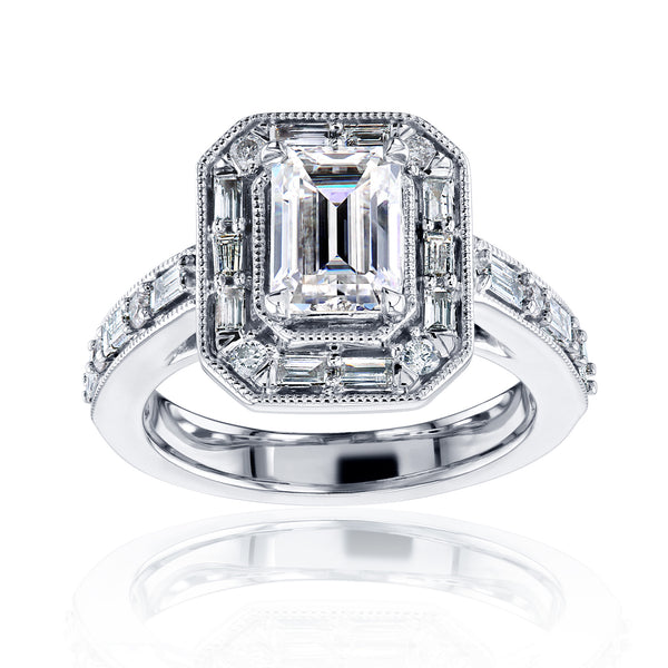 1.4 Carat Moissanite Emerald Daisy Ring