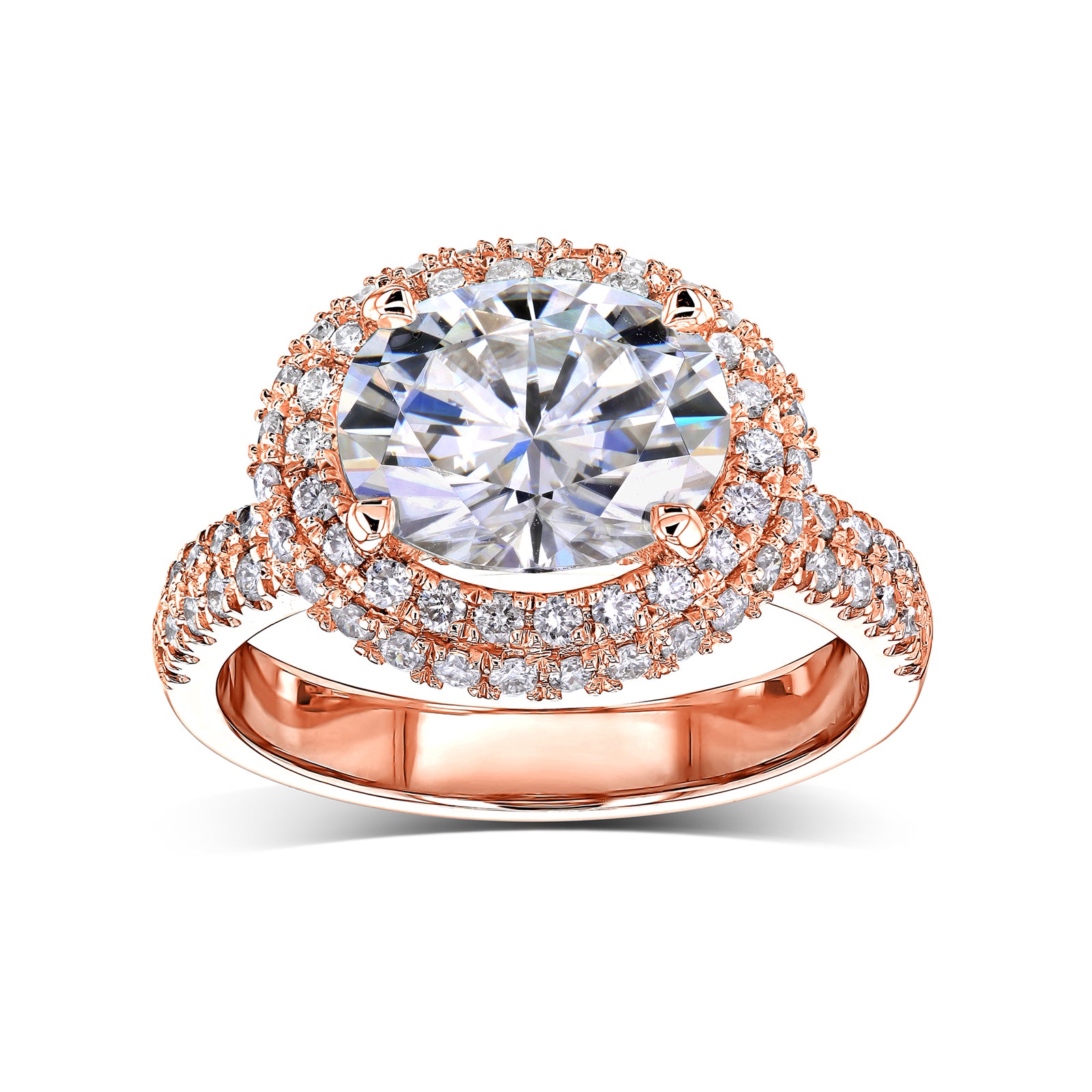 Kobelli East West Double Halo Statement Ring in Rose Gold