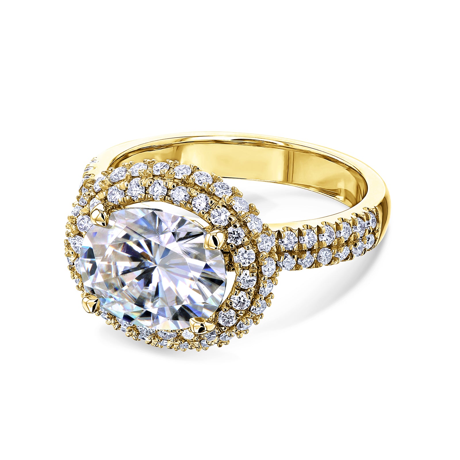 Kobelli East West Double Halo Statement Ring in Yellow Gold - Double Row Half Eternity Band