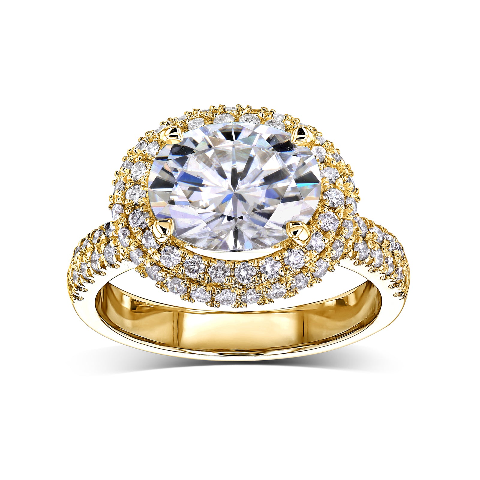 Kobelli East West Double Halo Statement Ring in Yellow Gold