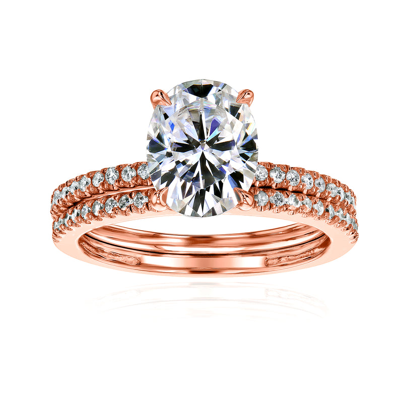 2.3 Carat Moissanite Oval Petite Bridal Set in Rose Gold