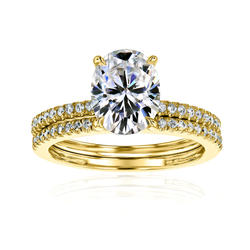 2.3 Carat Moissanite Oval Petite Bridal Set in Yellow Gold