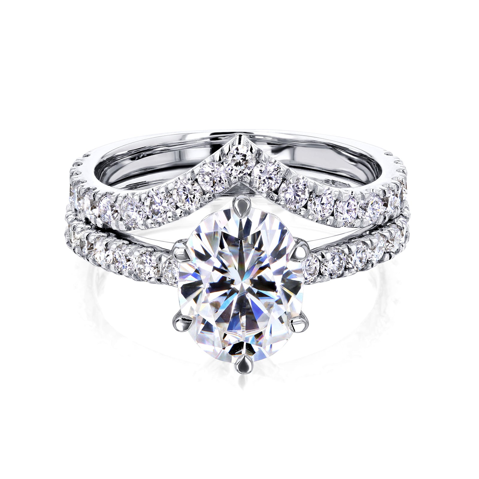 3 Carat Moissanite and Natural Diamond Oval Madison Bridal Set in White Gold