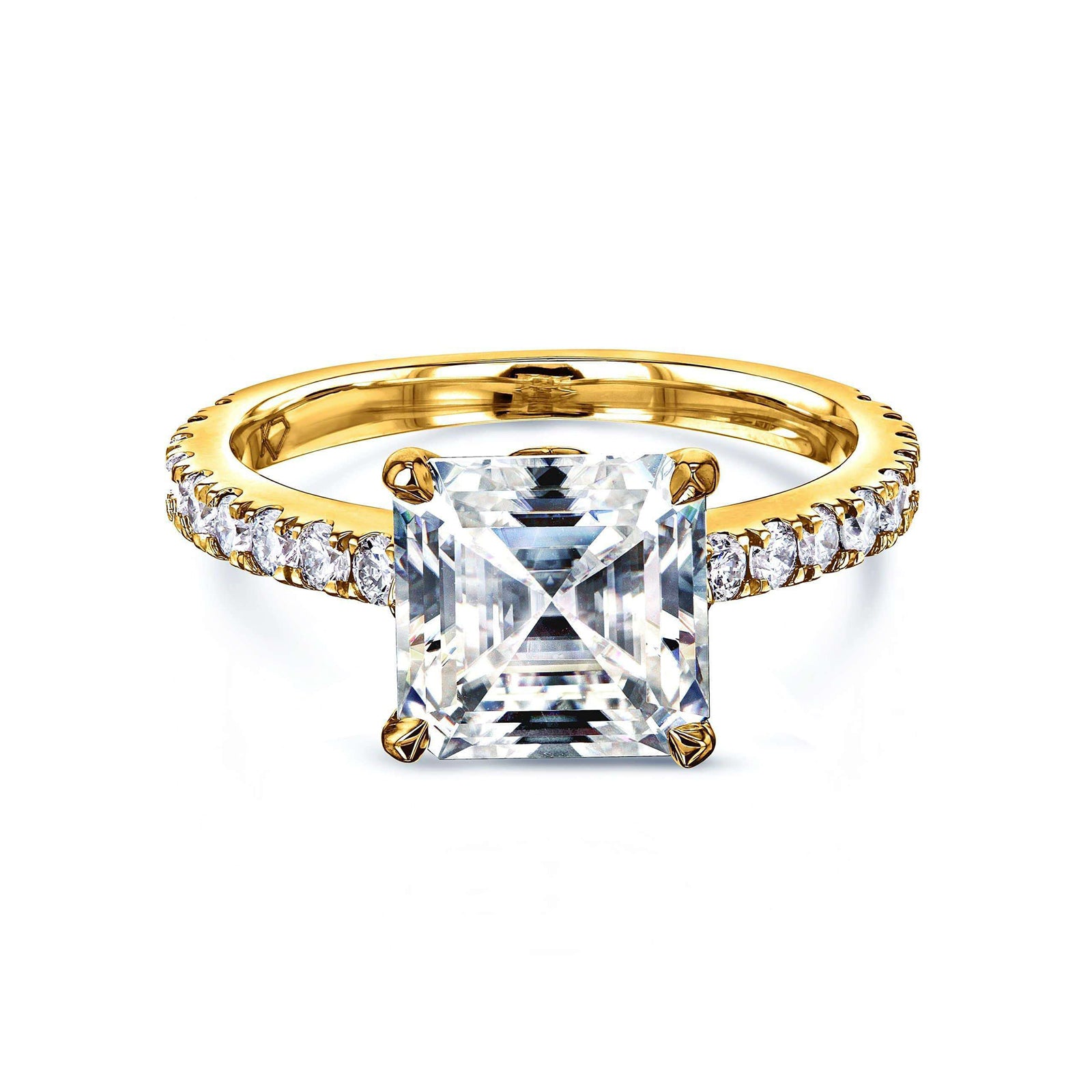 2.65 Carat Moissanite and Diamond Asscher Madison Ring - yellow gold option
