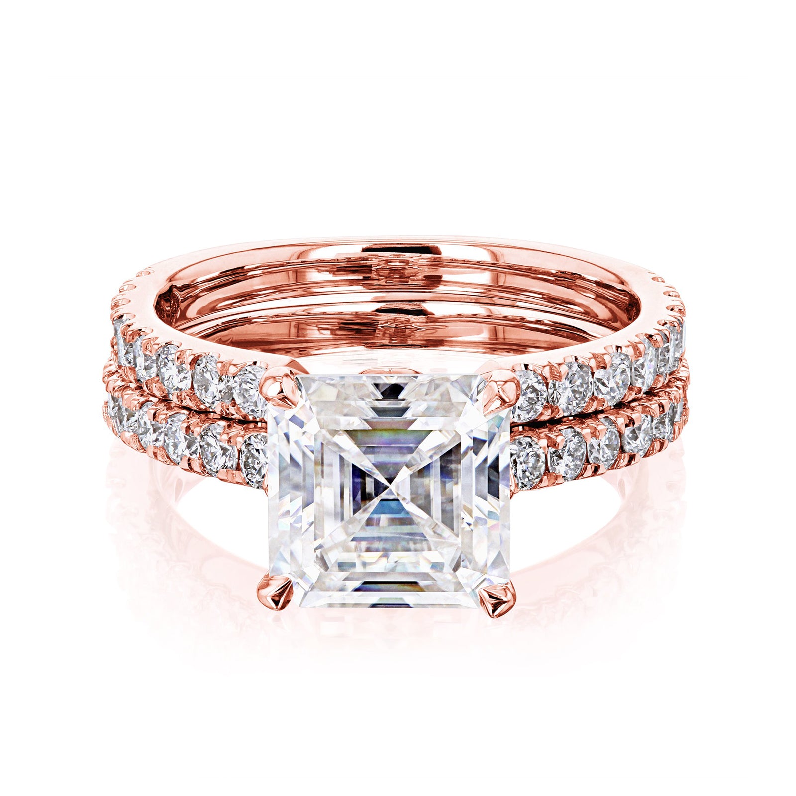 3 Carat Moissanite and Diamond Asscher Madison Bridal Set - rose gold option