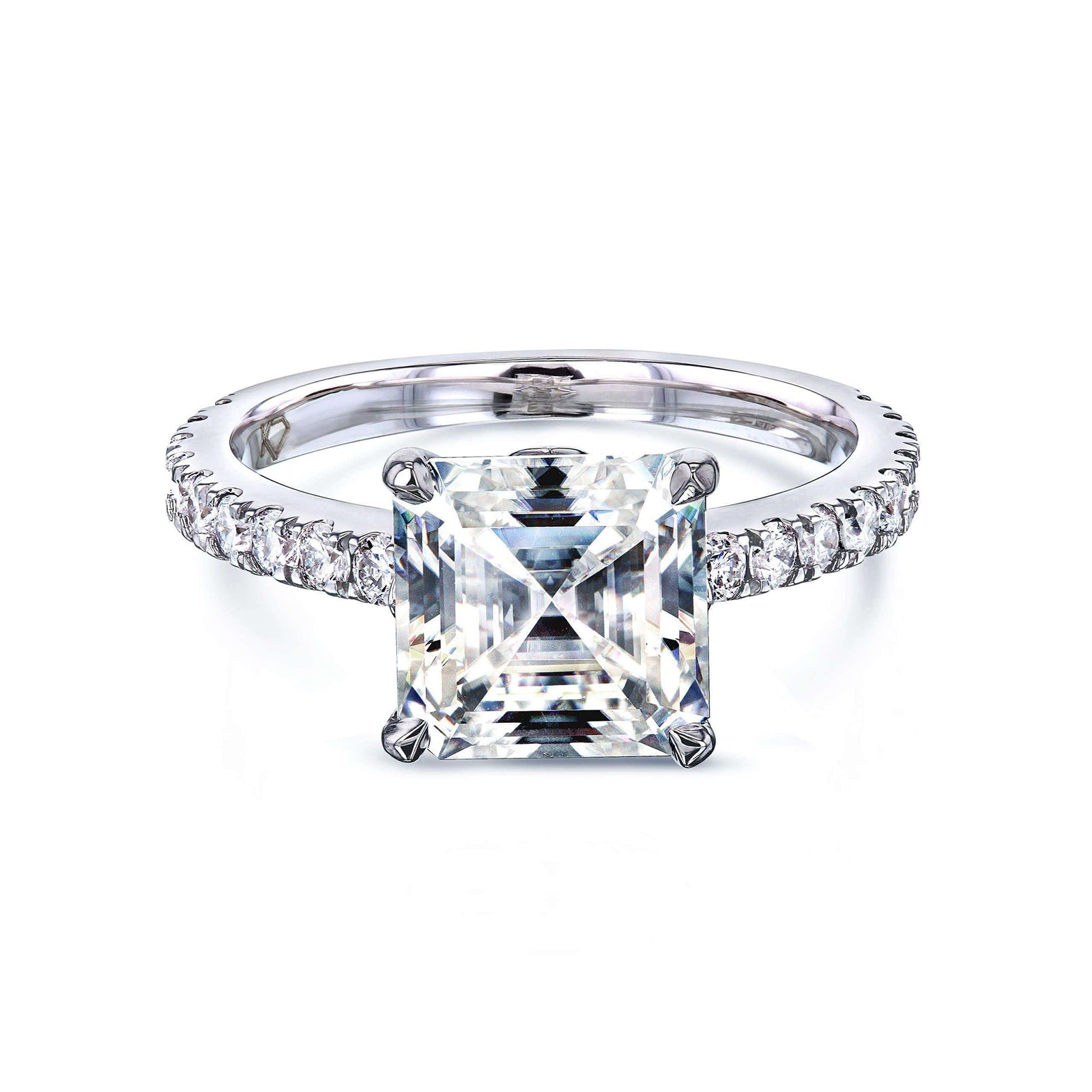 2.65 Carat Moissanite and Diamond Asscher Madison Ring - white gold option