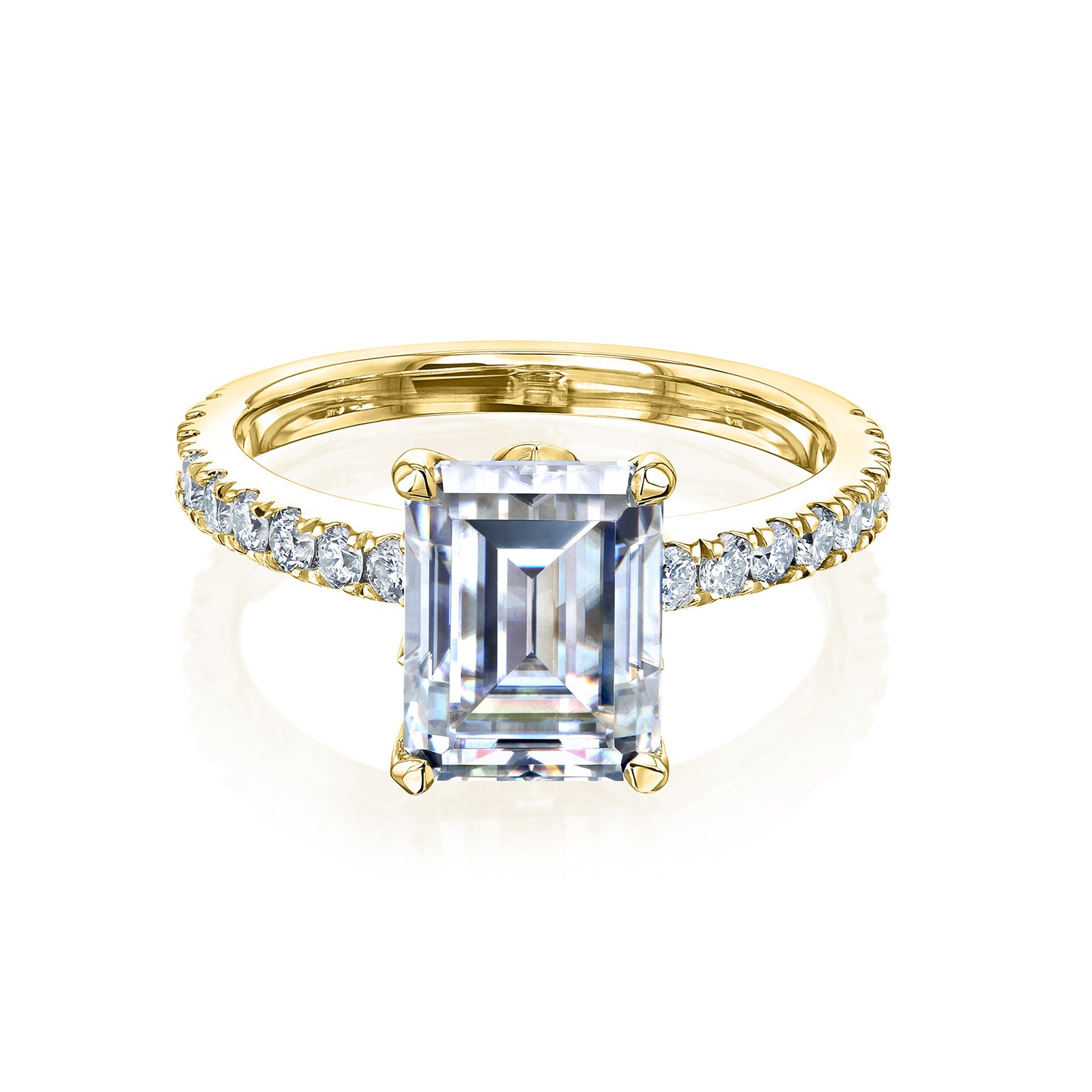 2.9 Carat Moissanite Gemstone and Natural Diamond Emerald Madison Ring - yellow gold option