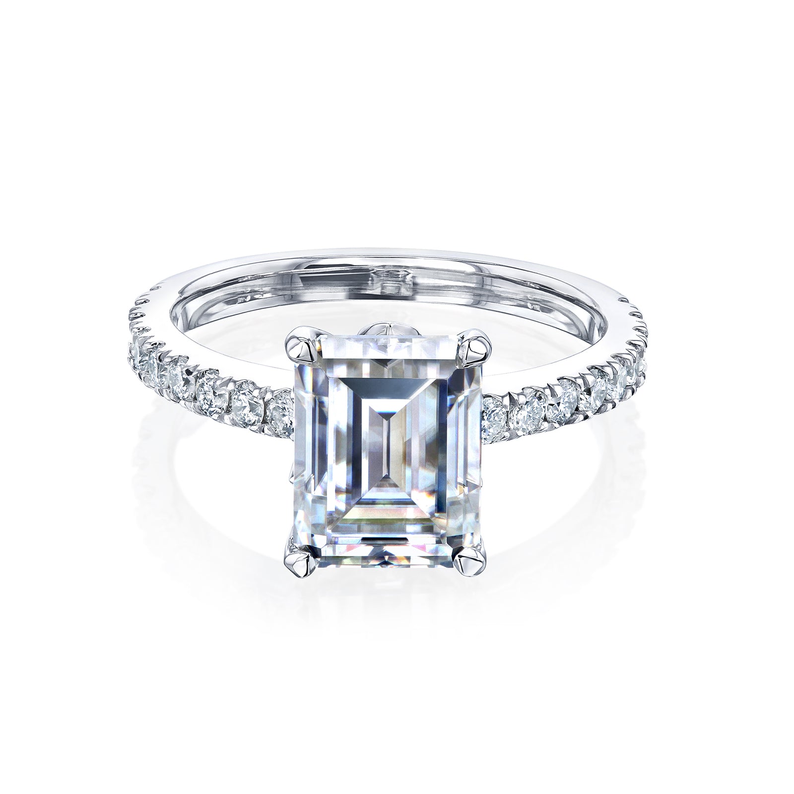 2.9 Carat Moissanite Gemstone and Natural Diamond Emerald Madison Ring - white gold option