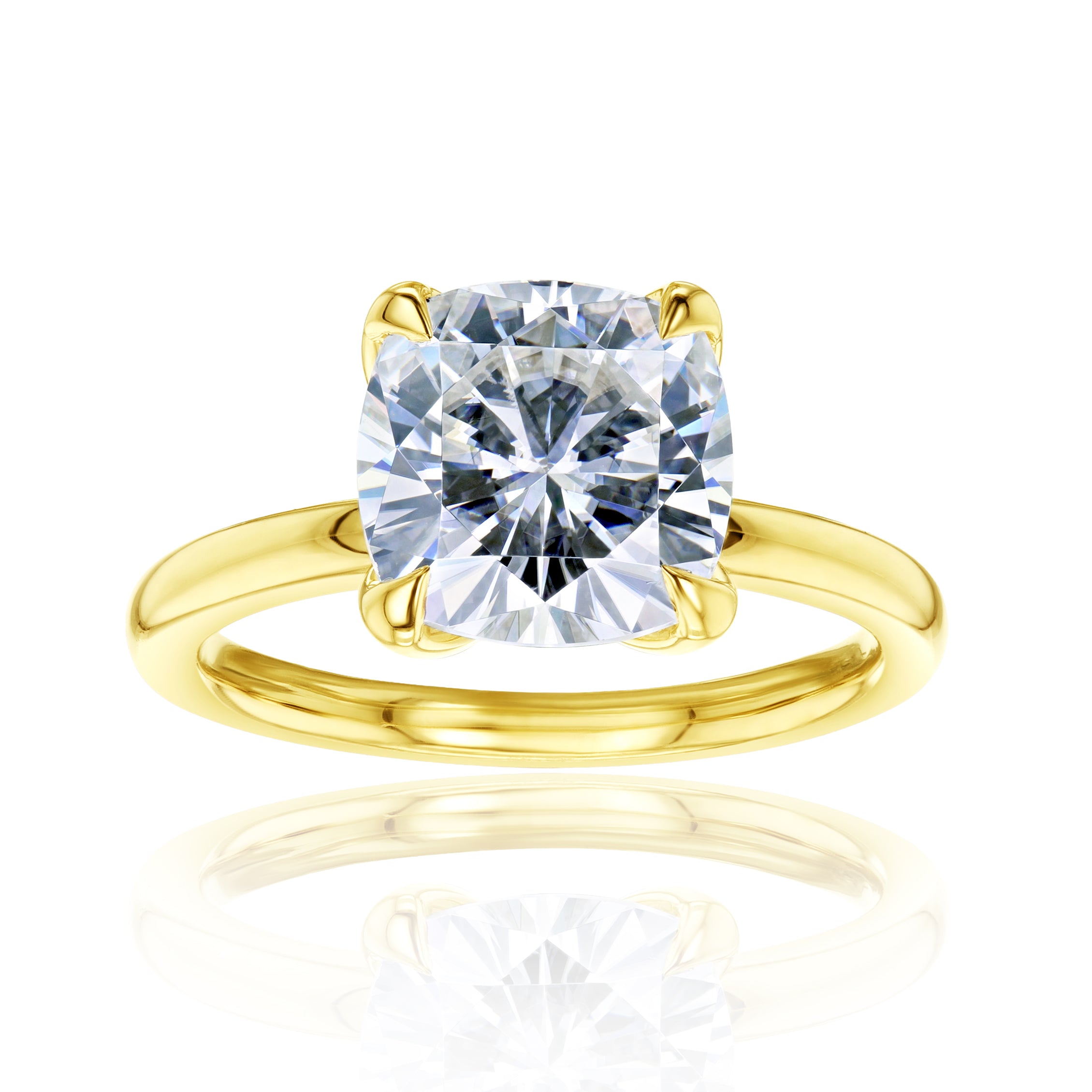 2.8 Carat Moissanite Solitaire Cushion Kyoto Ring - yellow gold option