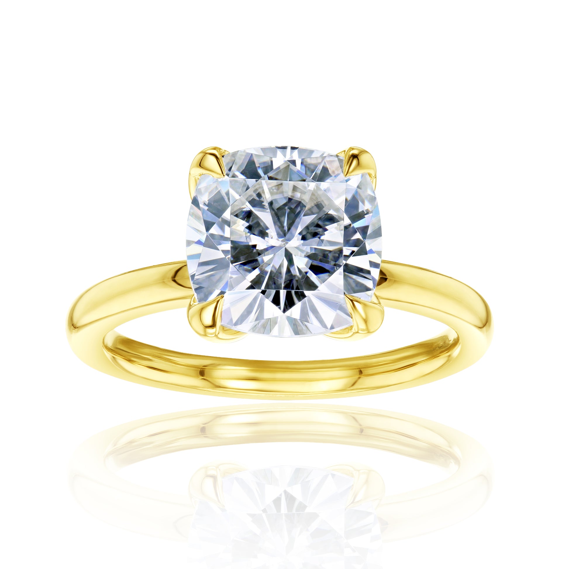 2.8 Carat Moissanite Solitaire Cushion Kyoto Ring - yellow gold option