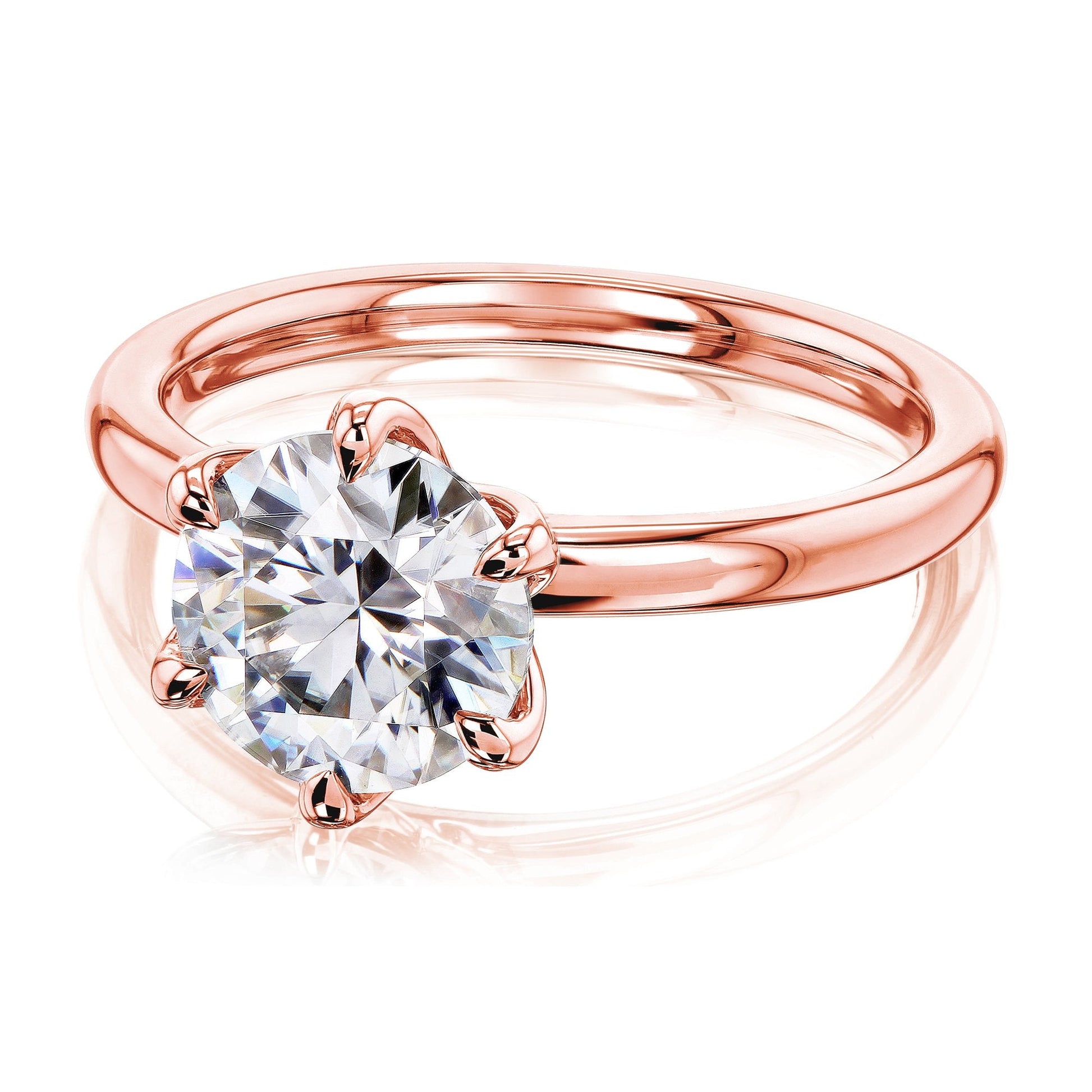 Kobelli 6-Prong Solitaire Plain Solid Gold Band Floating Tulip Setting Engagement Ring