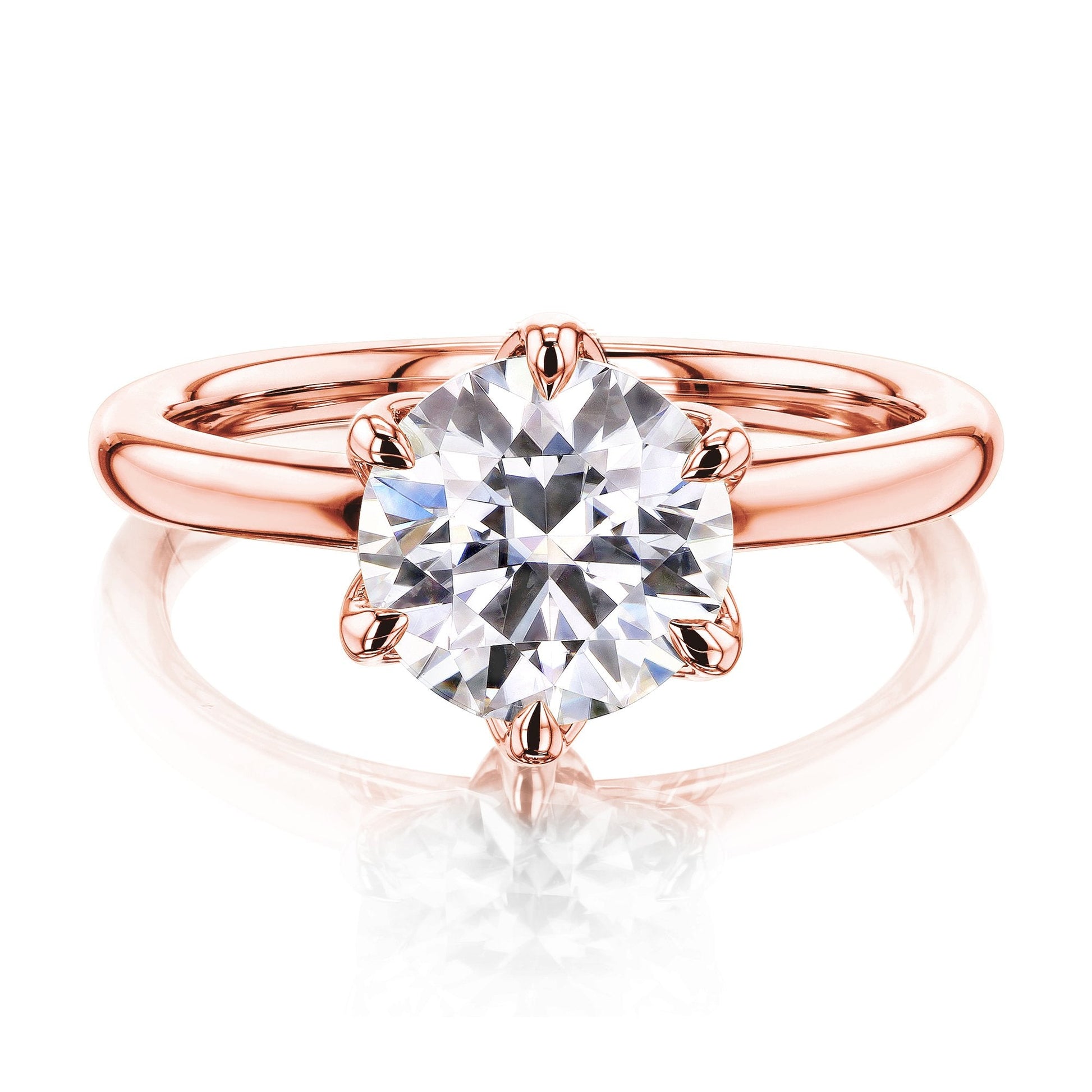 Kobelli 6-Prong Solitaire Plain Solid Gold Band Floating Tulip Setting Engagement Ring