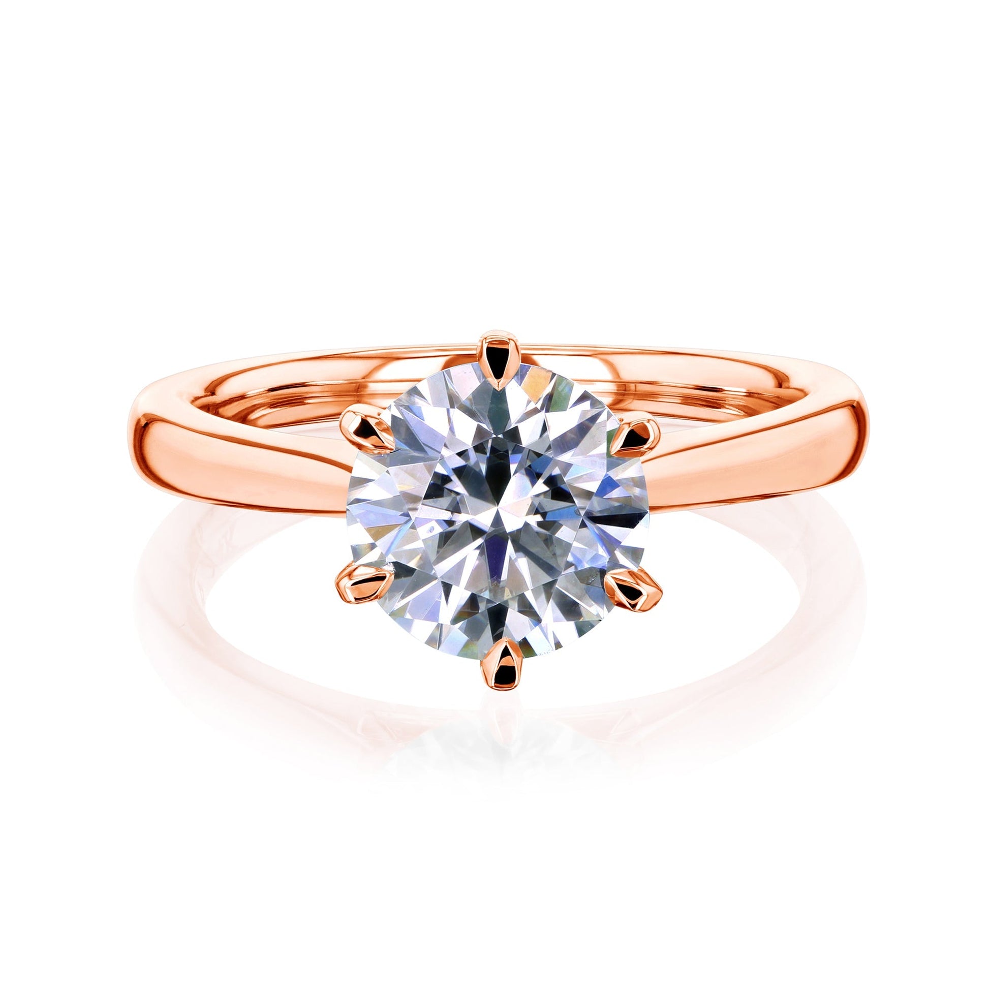 Kobelli 6-Prong Solitaire Plain Solid Gold Band Cathedral Engagement Ring