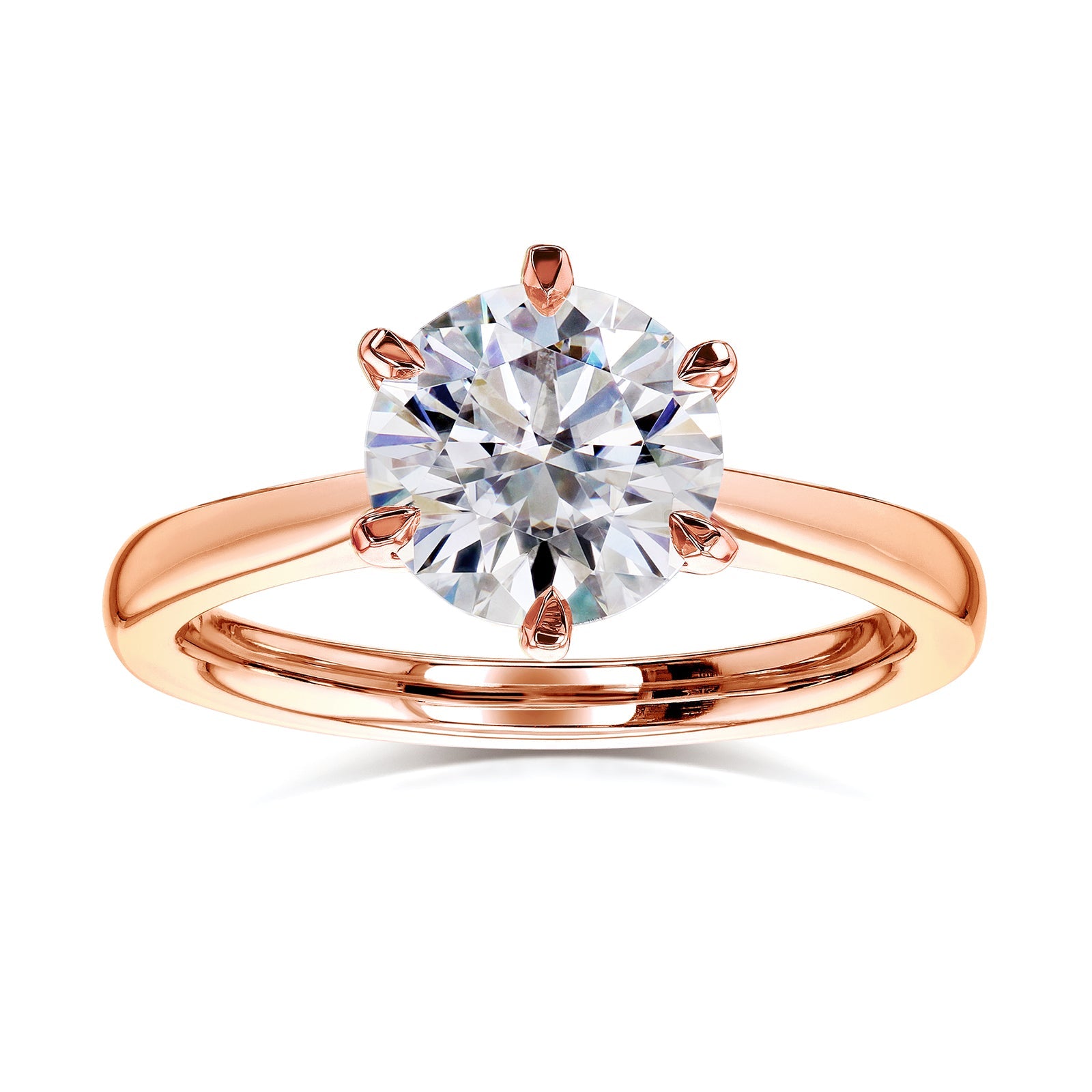Kobelli 6-Prong Solitaire Plain Solid Gold Band Cathedral Engagement Ring