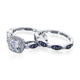 Cushion Halo Sapphire Eyelet Bridal Set