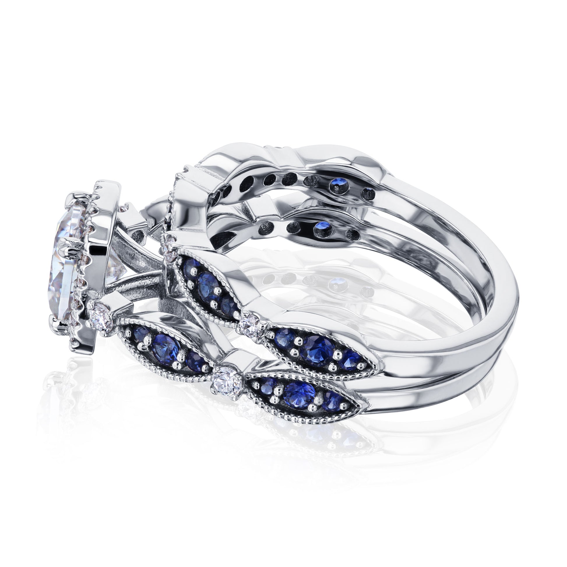 Cushion Halo Sapphire Eyelet Bridal Set
